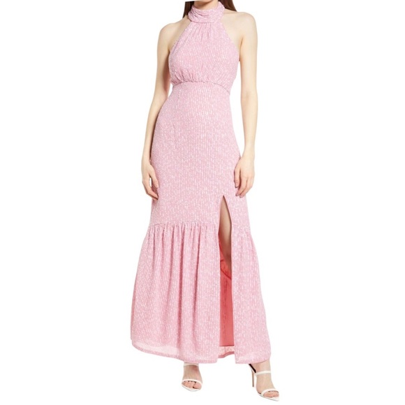 NWOT SAYLOR Audie Sequin Halter Maxi Dress In Pink - Picture 3 of 8